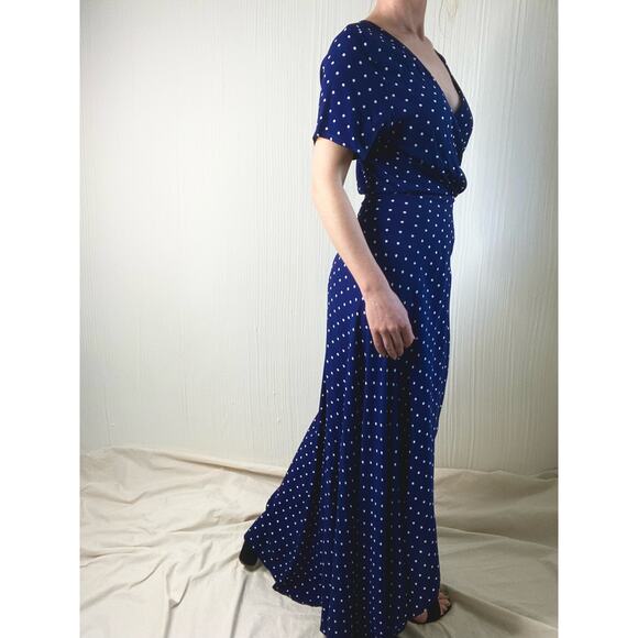 AUGUSTE THE LABEL "Lilly" Navy Blue Polka Dot Maxi Wrap Dress US 4 - Picture 4 of 13
